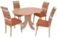 Essgruppe 5-teilig: Ausziehtisch Buche rund + 4 Polsterstühle terra gemustert