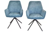 Armlehnstuhl mit Drehfunktion im 2er Set – Veloursbezug in Blau