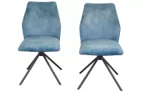 Drehstuhl (2er Set), Samtvelours blau, 90° drehbar mit Rückstellfunktion
