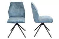 Drehstuhl (2er Set), Samtvelours blau, 90° drehbar mit Rückstellfunktion