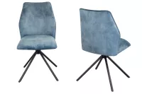 Drehstuhl (2er Set), Samtvelours blau, 90° drehbar mit Rückstellfunktion