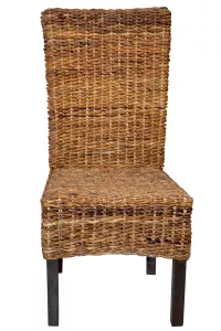 Boho Esszimmerstuhl mit handgeflochtenem Bananengeflecht & Massivholz