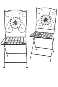 2er-Set Klappbarer Gartenstuhl Bamberg aus Eisen – Schwarz mit Mosaik