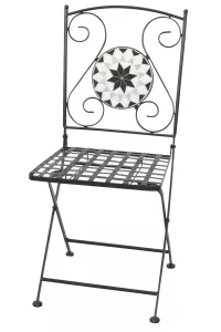 2er-Set Klappbarer Gartenstuhl Bamberg aus Eisen – Schwarz mit Mosaik