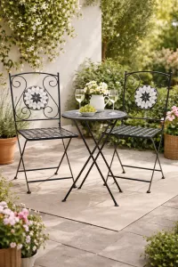 2er-Set Klappbarer Gartenstuhl Bamberg aus Eisen – Schwarz mit Mosaik