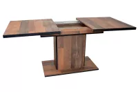 5-tlg. Essgruppe: Ausziehtisch Oldwood/Schwarz + 4 Stühle Bananengeflecht inkl. Kissen