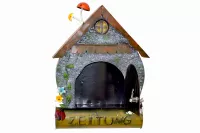 Briefkasten „Hütte“ aus Metall, bunt lackiert, mit Zeitungsfach & Schlüssel
