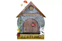 Briefkasten „Hütte“ aus Metall, bunt lackiert, mit Zeitungsfach & Schlüssel