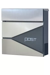 Moderner Metallbriefkasten in Edelstahloptik mit integriertem Zeitungsfach