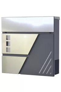 Moderner Metallbriefkasten mit Zeitungsfach in Anthrazit & Edelstahloptik