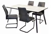 Essgruppe 5-tlg. – Esstisch Betonoptik 160x90 cm & 4 Schwingstühle Vintage Anthrazit
