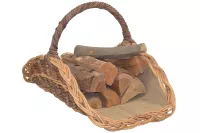 Holzkorb, Kaminholzkorb handgeflochten aus Kubu-Rattan mit Jute Stoffeinsatz