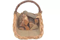 Holzkorb, Kaminholzkorb handgeflochten aus Kubu-Rattan mit Jute Stoffeinsatz