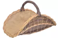 Holzkorb, Kaminholzkorb handgeflochten aus Kubu-Rattan mit Jute Stoffeinsatz