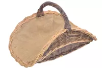 Holzkorb, Kaminholzkorb handgeflochten aus Kubu-Rattan mit Jute Stoffeinsatz