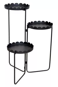 Blumenständer aus Metall in Schwarz – klappbar, 3 Ablagen, Höhe 70 cm