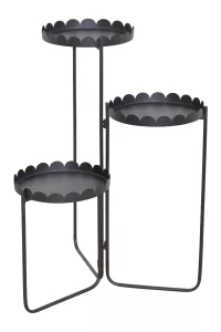 Blumenständer aus Metall in Schwarz – klappbar, 3 Ablagen, Höhe 70 cm