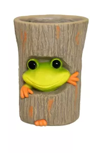 Dekorativer Pflanzkübel in Baumstamm-Optik mit Frosch – 45 cm hoch, Ø30 cm
