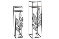 2tlg. Blumenständer-Set aus Metall, mit Blattmotiven, schwarz