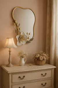 Romantischer Wandspiegel Gold mit Blumen Metallrahmen Vintage Flur 50x65 cm