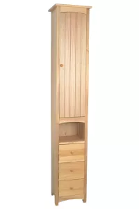 Badezimmer Hochschrank Naturholz-Optik mit Schubladen und Tür – Paulownia Massivholz