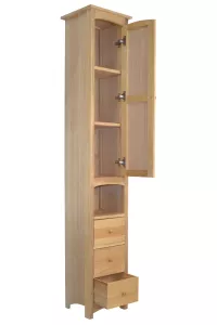 Badezimmer Hochschrank Naturholz-Optik mit Schubladen und Tür – Paulownia Massivholz