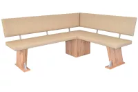Moderne Eckbank, Eiche-Dekor, Kunstleder beige, Schenkelposition wählbar