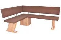 Moderne Eckbank, Eiche-Dekor, Kunstleder braun, Schenkelposition wählbar