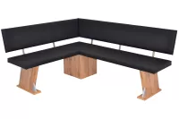 Moderne Eckbank, Eiche-Dekor, Kunstleder schwarz, Schenkelposition wählbar