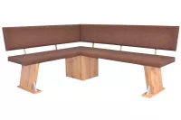Moderne Eckbank, Eiche-Dekor, Kunstleder braun, kurzer Schenkel links