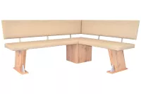 Moderne Eckbank, Eiche-Dekor, Kunstleder beige, kurzer Schenkel rechts