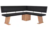 Moderne Eckbank, Eiche-Dekor, Kunstleder schwarz, kurzer Schenkel rechts