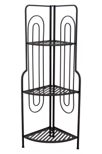 Modernes Metall-Eckregal mit 3 Böden, schwarz, 36 x 36 cm