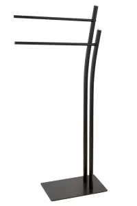 Moderner freistehender Handtuchhalter aus Metall, matt Schwarz, 2 Stangen