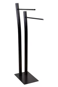 Moderner freistehender Handtuchhalter aus Metall, matt Schwarz, 2 Stangen