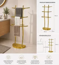 Handtuchhalter in Messingoptik – Moderner Stand-Handtuchhalter mit 3 Armen
