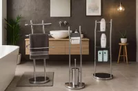 Badregal Chrom mit Glasböden – Modernes, schmales Standregal für Badezimmer
