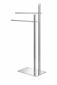 Moderner Handtuchständer 91 cm – freistehend, 2 Handtuchhalter, stabile Bodenplatte, Chrom