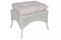 Rattanhocker, Fußhocker, handgeflochten, mit Kissenauflage, altweiß