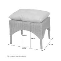Rattanhocker, Fußhocker, handgeflochten, mit Kissenauflage, altweiß