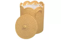 Handgeflochtener Rattan Wäschekorb mit Deckel & Stoffeinsatz – Natur Beige, 45 cm