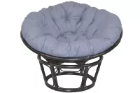 Papasan Sessel aus Rattan, Schwarz – Ø 100 cm mit grauem Komfortkissen