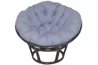 Papasan Sessel aus Rattan, Schwarz – Ø 100 cm mit grauem Komfortkissen