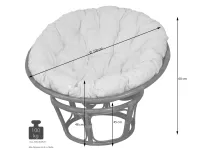 Papasan Sessel aus Rattan, Schwarz – Ø 100 cm mit grauem Komfortkissen