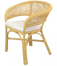 Schöner Rattansessel, Rattanstuhl handgeflochten, mit Armlehnen, beige, inkl. Kissen