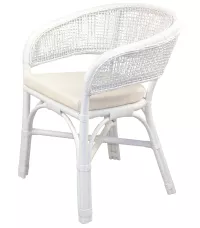Schöner Rattansessel, Rattanstuhl handgeflochten, mit Armlehnen, weiß, inkl. Kissen