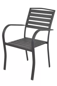 Design Gartenstuhl Schwarz aus Metall – Stapelbarer Armlehnstuhl für Terrasse & Balkon