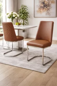 Schwingstuhl 2er-Set in Braun – Freischwinger mit Chromgestell & Rautensteppung