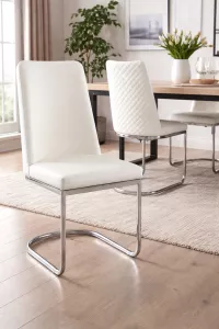 Schwingstuhl Weiß mit Chromgestell – Moderner Freischwinger mit Rautensteppung