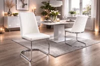 Moderner Freischwinger Stuhl Weiß – Gepolstert, Chromgestell, 1 Stück oder 2er Set